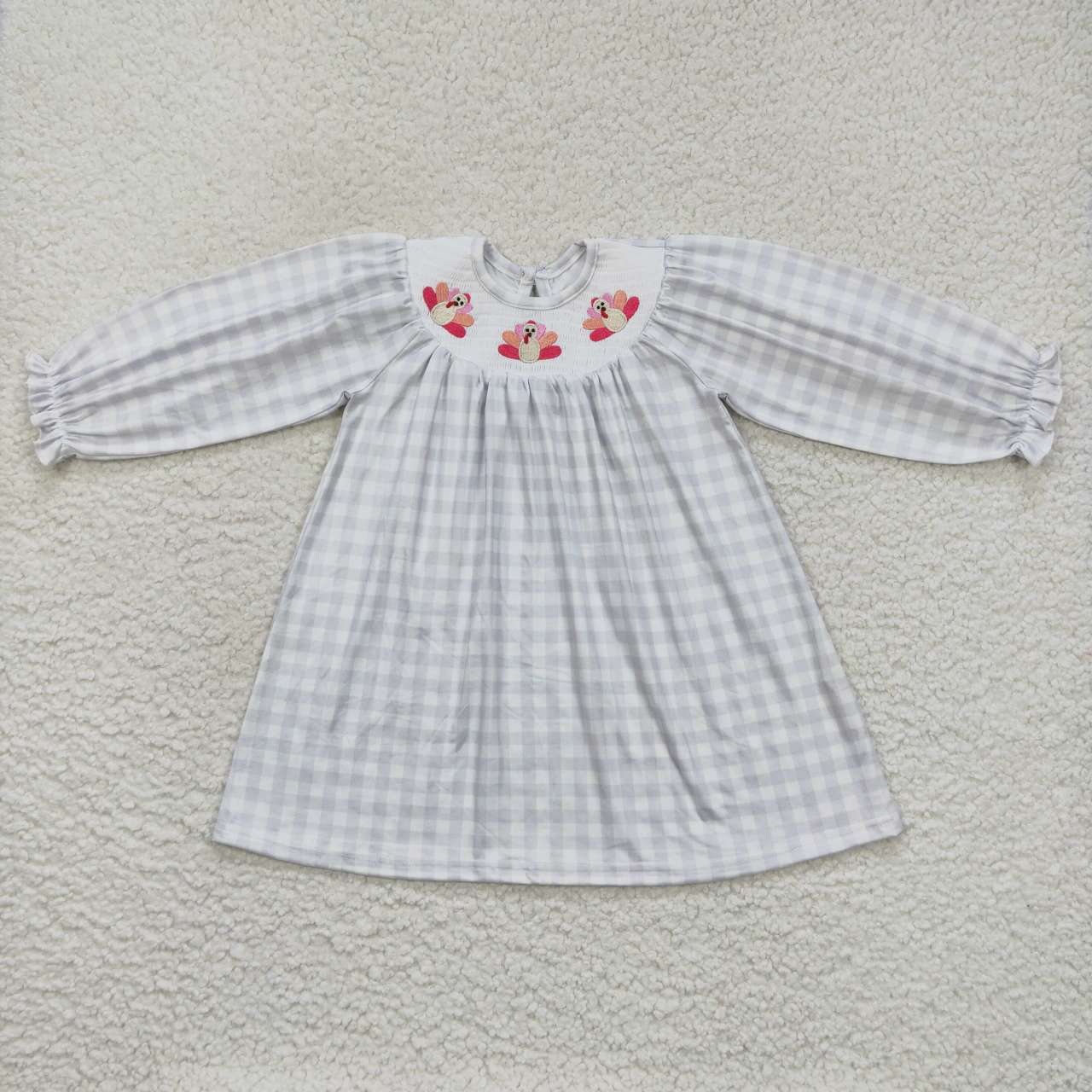 GLD0357 Thanksgiving Turkey Embroidery Girls Short Sleeve Dresses