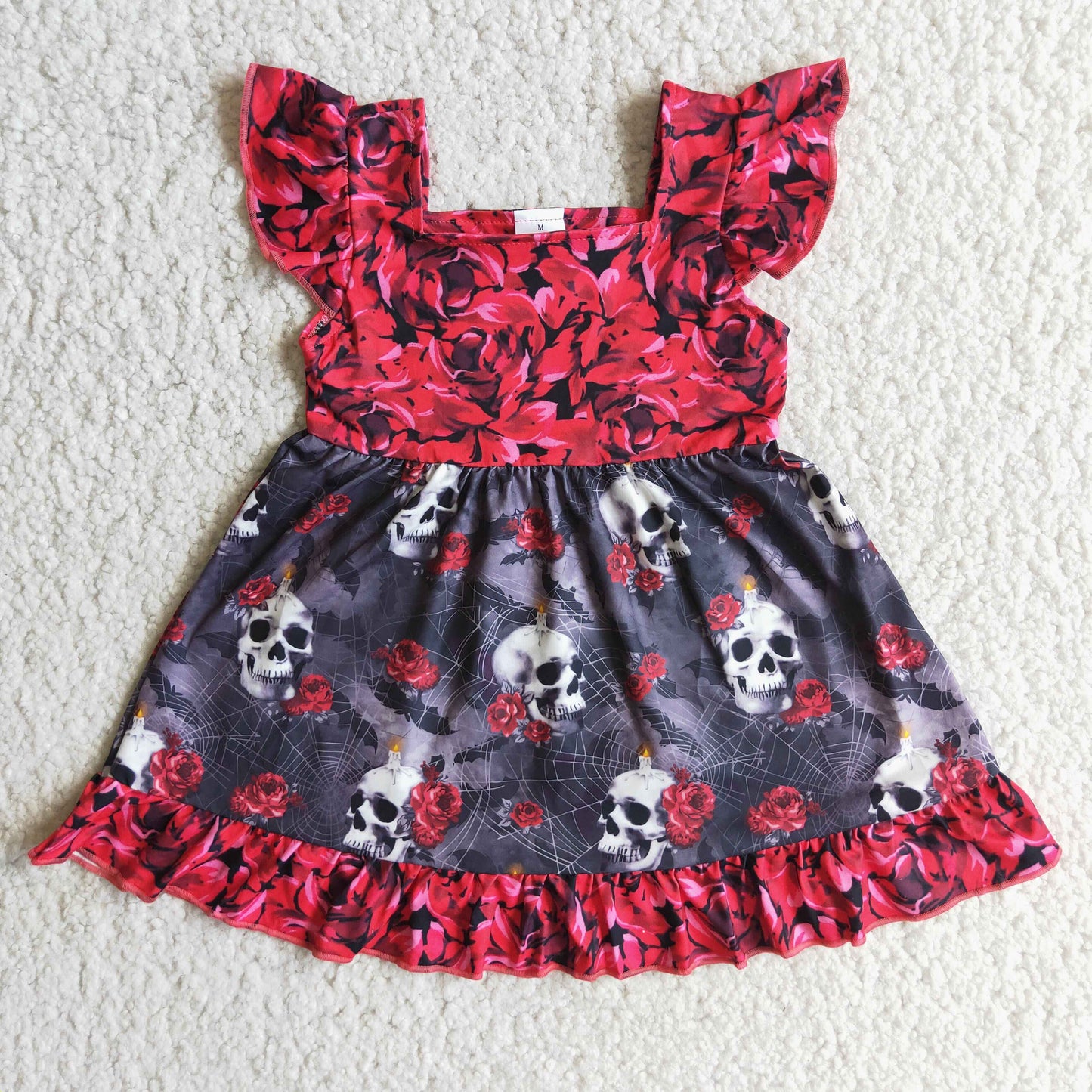 promotion RTS E1-13 Halloween Ghost Red Ruffle Girls Short Sleeve Dresses