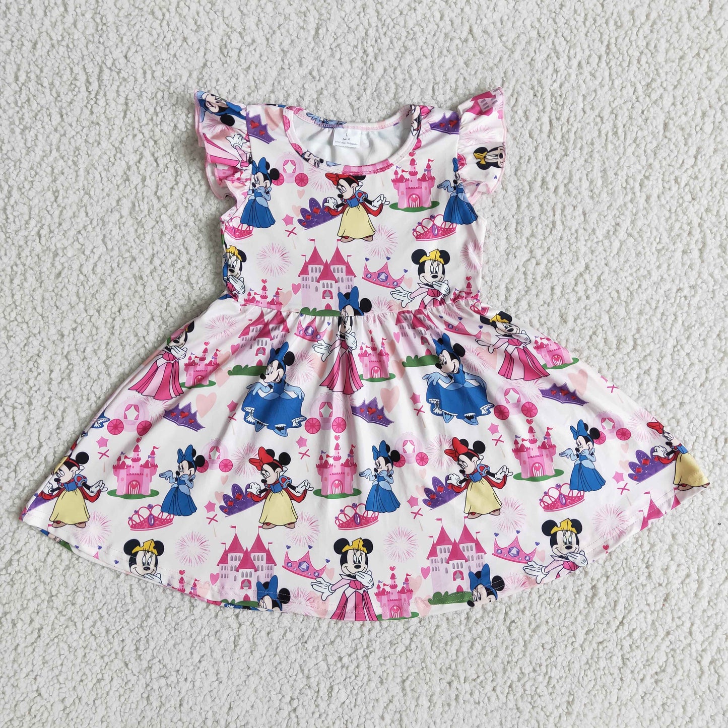 promotion RTS E6-5 Girls Mickey Minnie pink fly sleeve dress