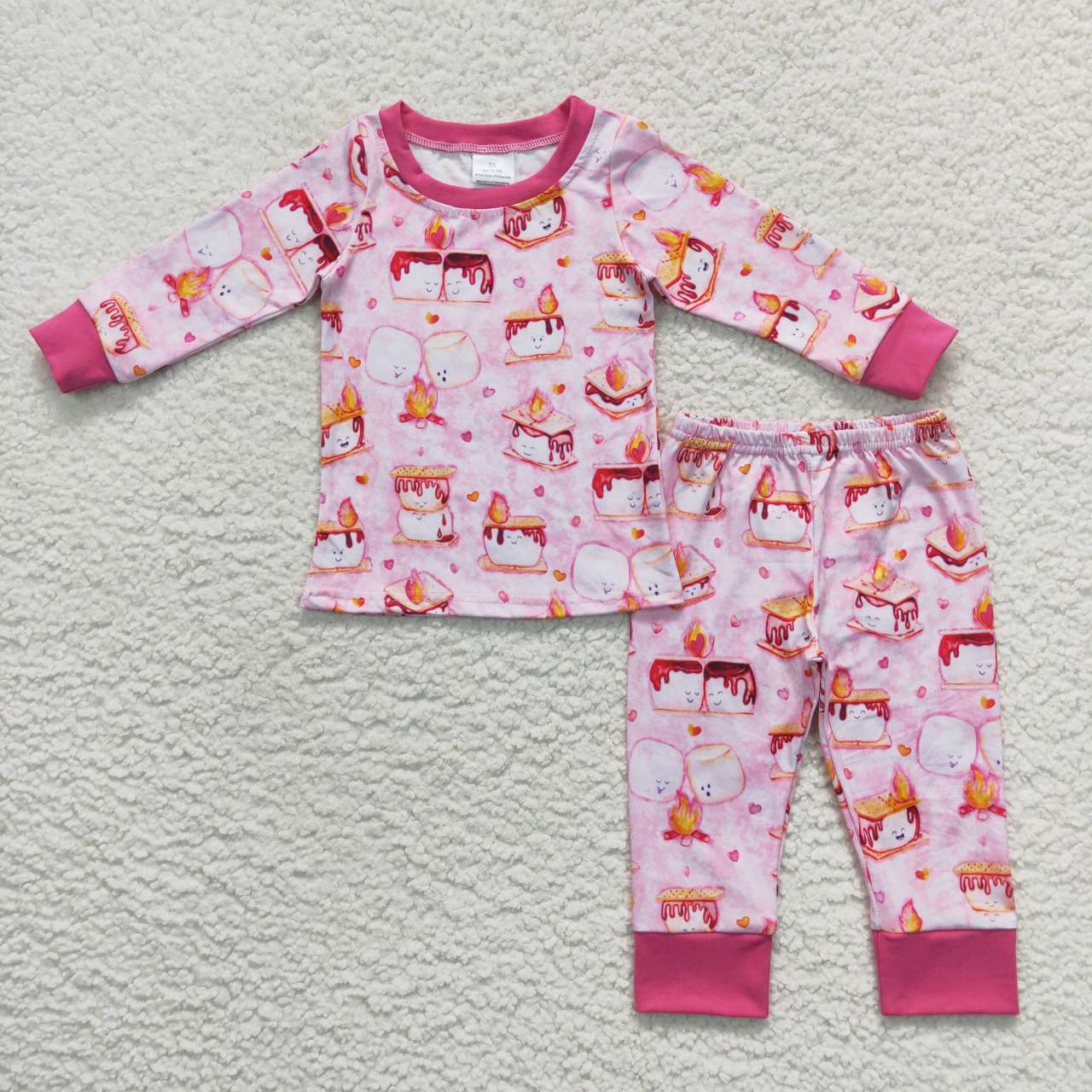 GLP0714 Pink Cake Fire Girls Long Sleeve Pants Outfits Pajamas