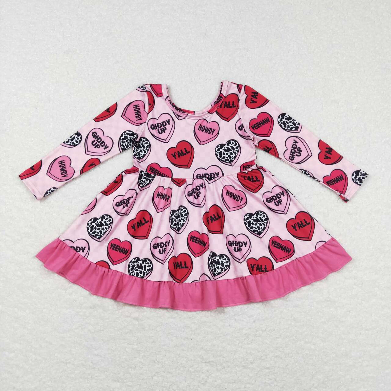 GLD0422 Valentine Pink Love Howdy Girls Long Sleeve Dresses