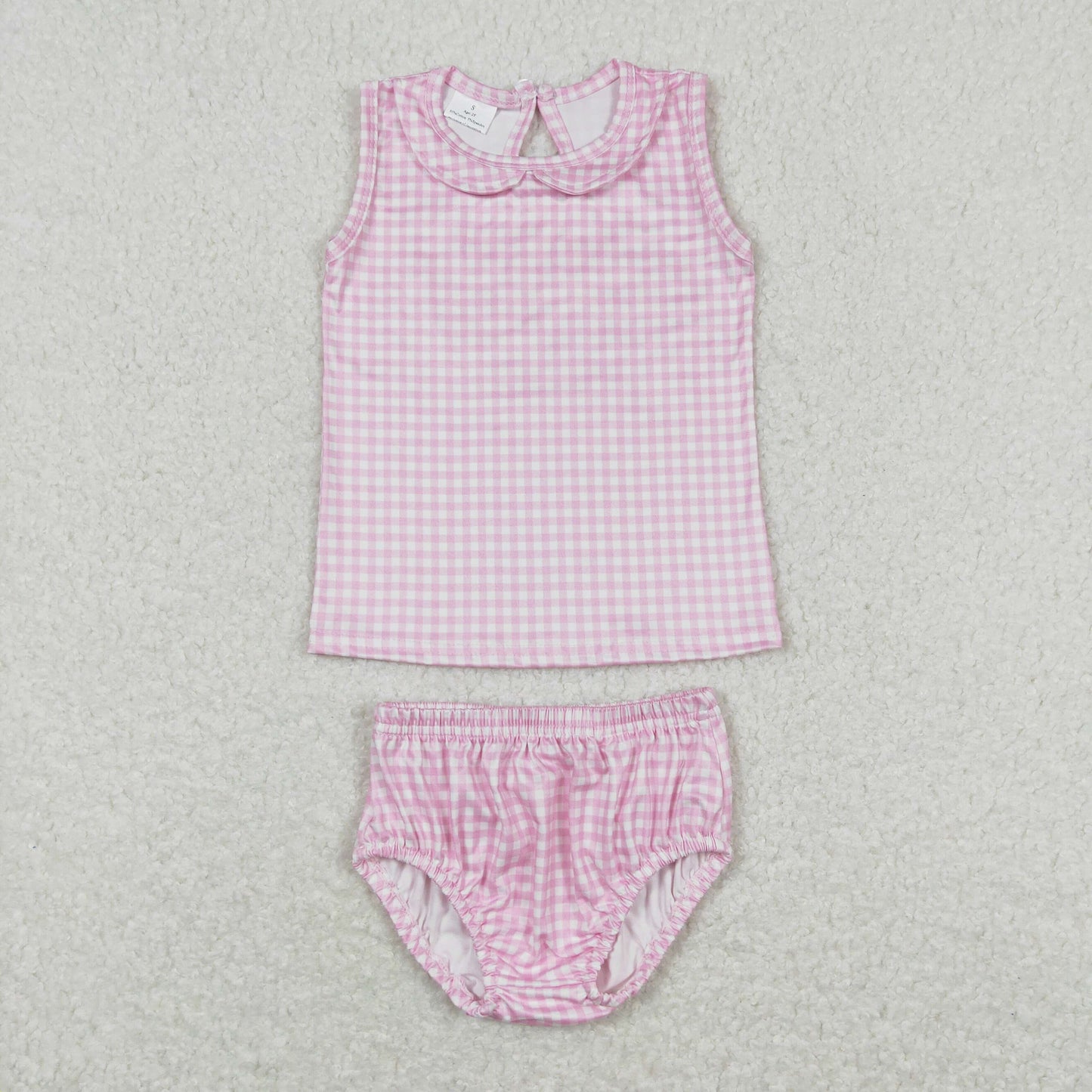 GBO0222 Pink Plaid Doll Colar Sleeveless Girls Bummies Outfits RTS 202508