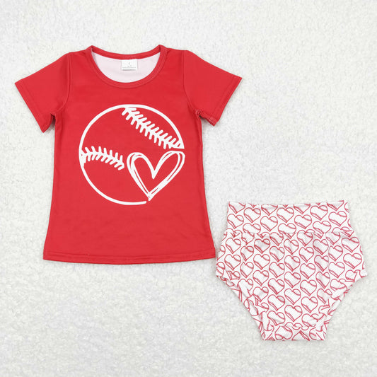 GBO0244 Baseball Love Red Short Sleeve Briefs Girls Sets RTS 202508