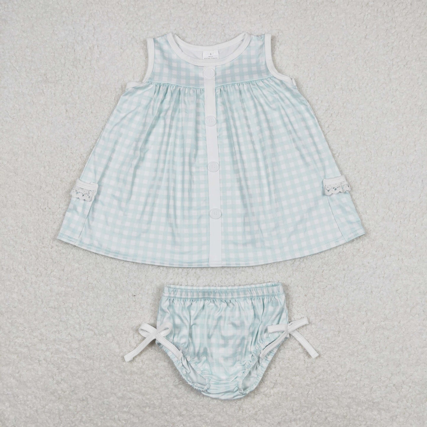 GBO0259 Girls Boutique Blue Green Plaid Lace Ruffle Pocket Sleeveless Top Briefs Set  RTS 202508