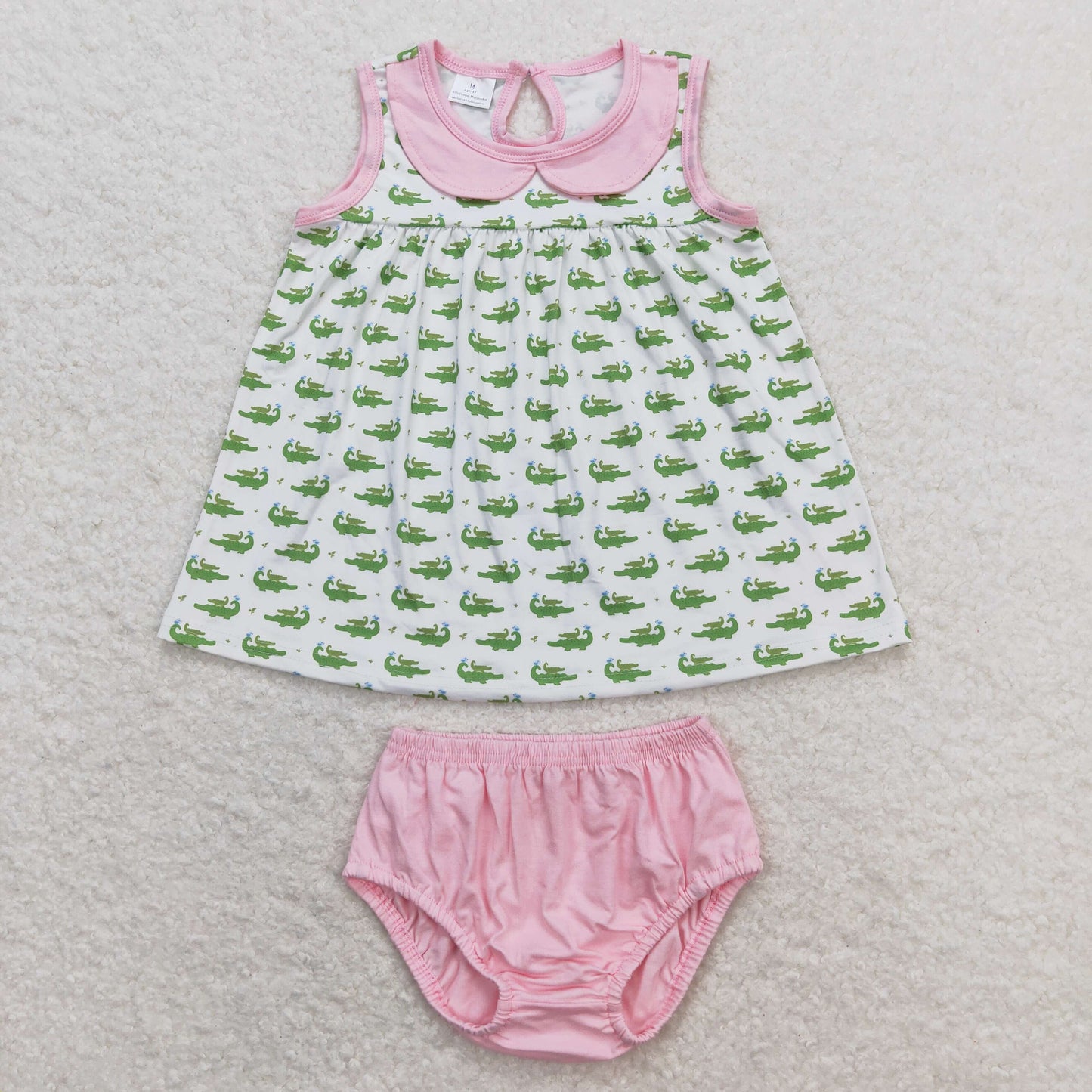 GBO0277 Pink Green crocodile Sleeveless Top briefs outfit Girls Boutique outfits RTS 202502