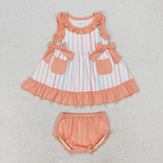 GBO0293 Striped pink-orange lace pocket bow sleeveless briefs suit summer boys clothing set