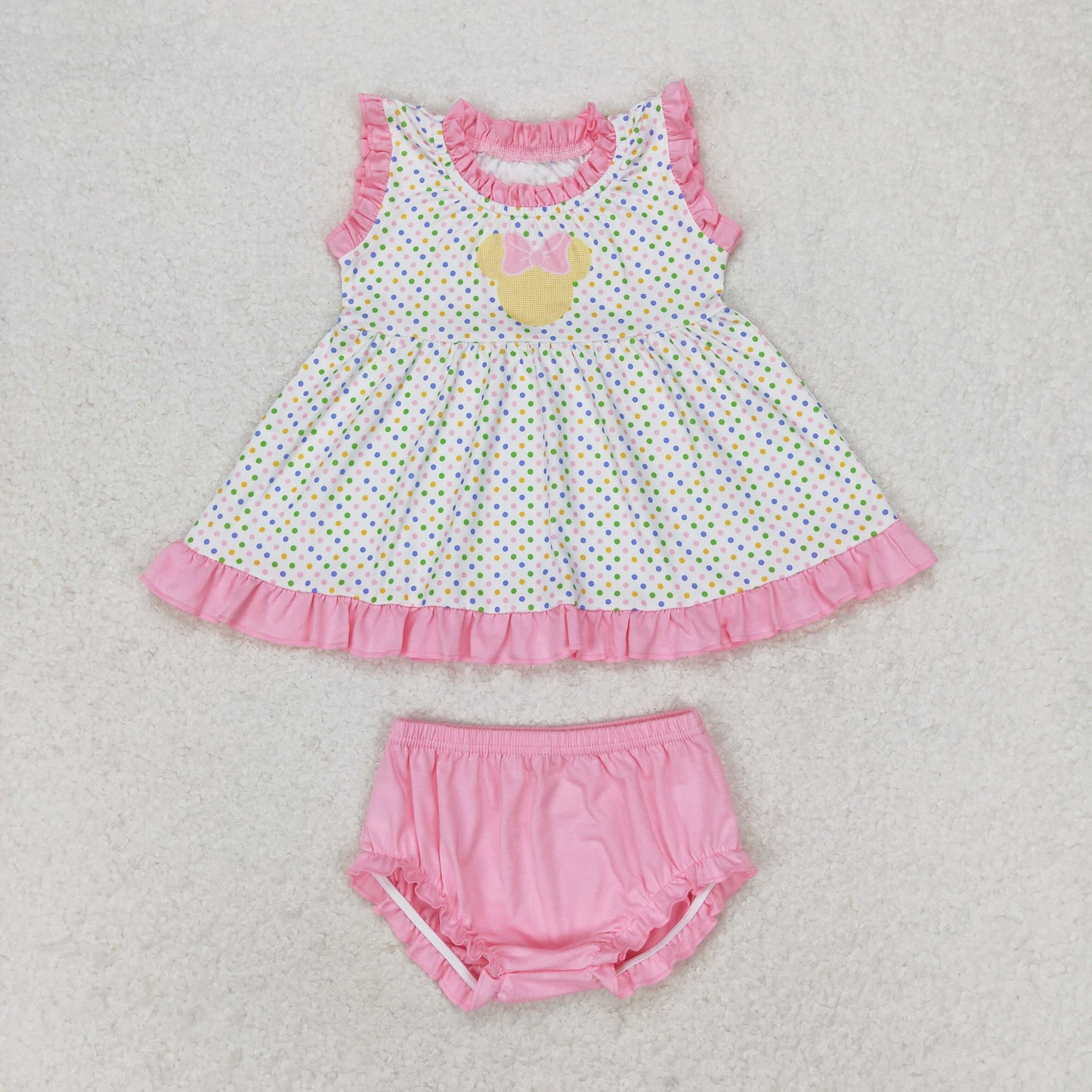 GBO0314 Bow color polka dot pink lace sleeveless briefs set high quality wholesale baby girl clothing sets summer
