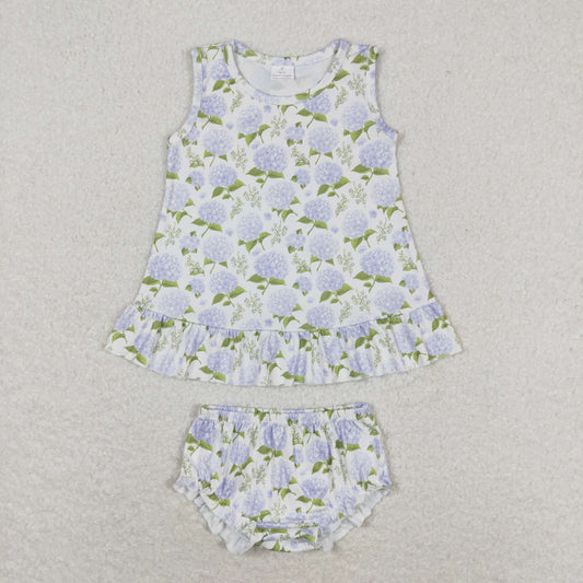 GBO0342 Hydrangea beige sleeveless briefs set high quality baby girls' clothing sets for 6 month