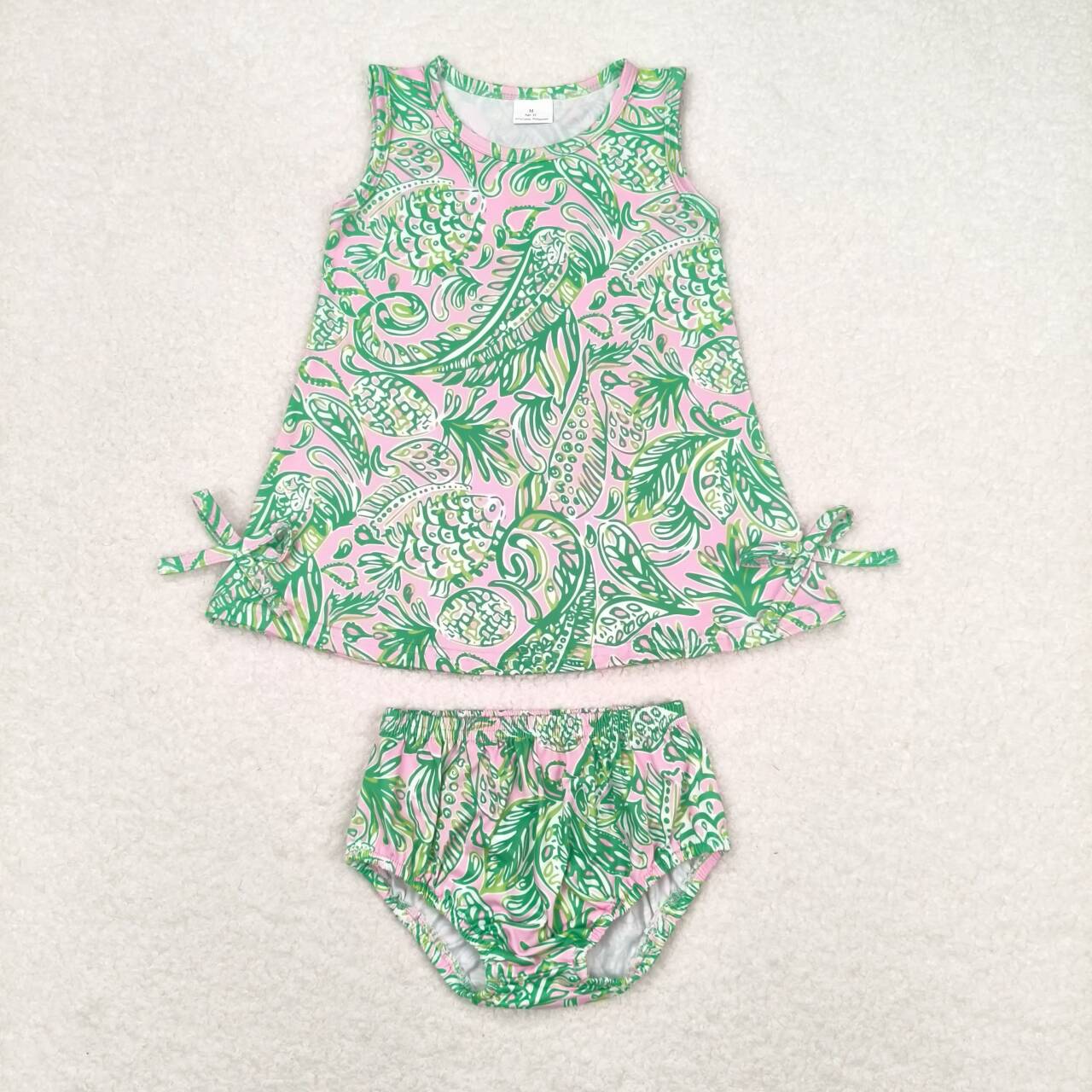 GBO0343 Leaf pattern pink green sleeveless briefs set high quality girls clothing sets