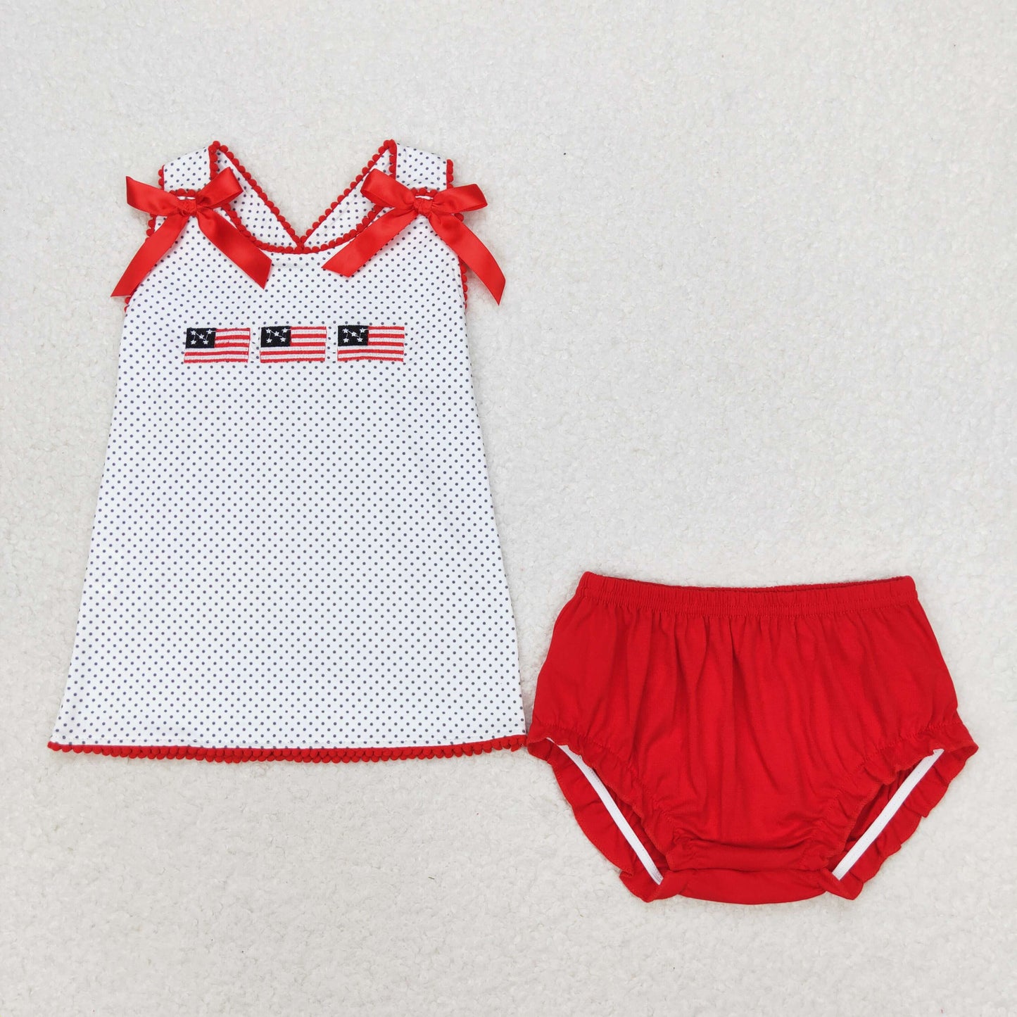 GBO0396 Flag polka dot white sleeveless red briefs suit children's girls clothing sets