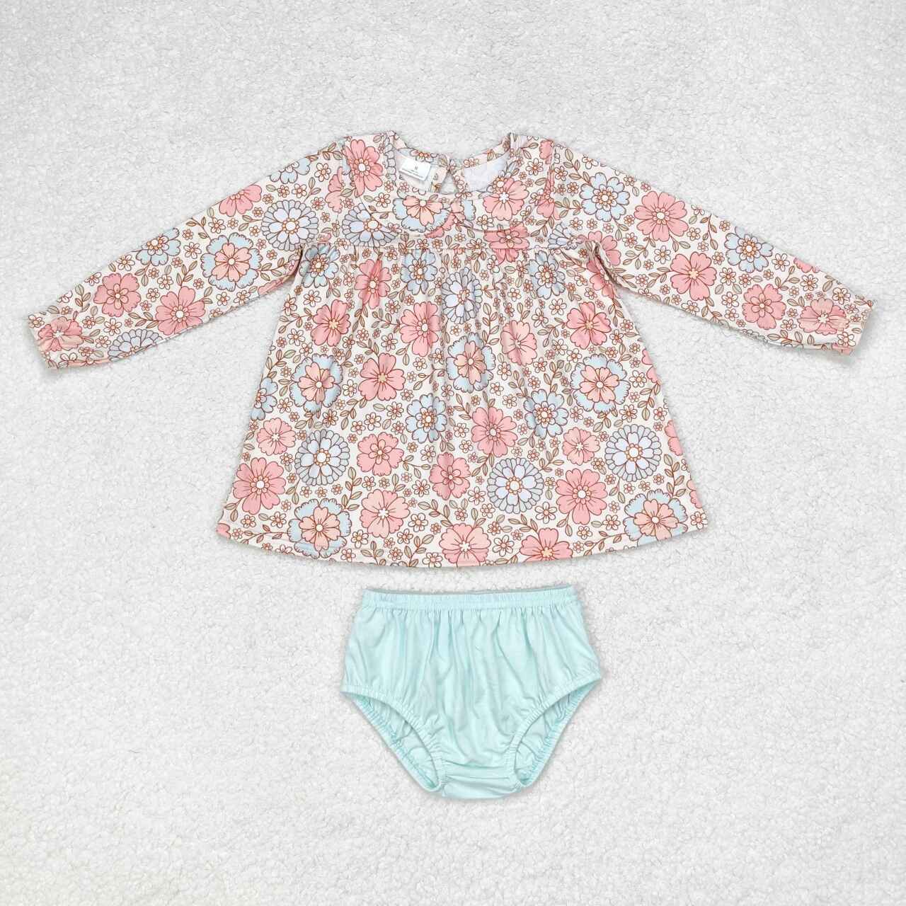 GBO0397 Flower doll collar beige long-sleeved teal briefs suit western clothes