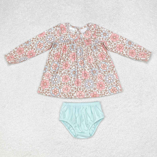 GBO0397 Flower doll collar beige long-sleeved teal briefs suit western clothes