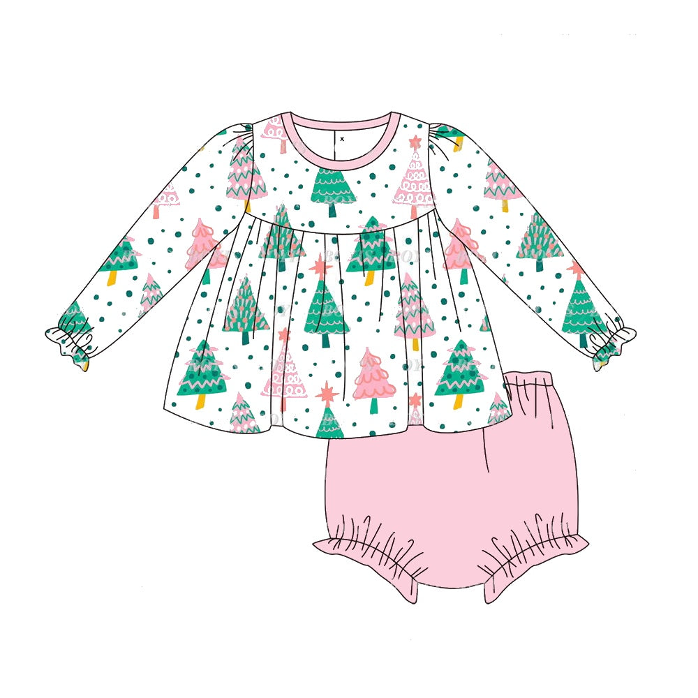 Preorder GBO0400 Christmas tree white long-sleeved pink briefs suit