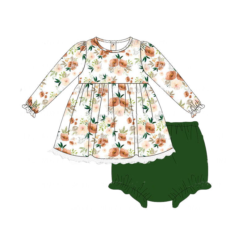 Preorder GBO0425 NO MOQ Orange flowers White long-sleeved green briefs suit