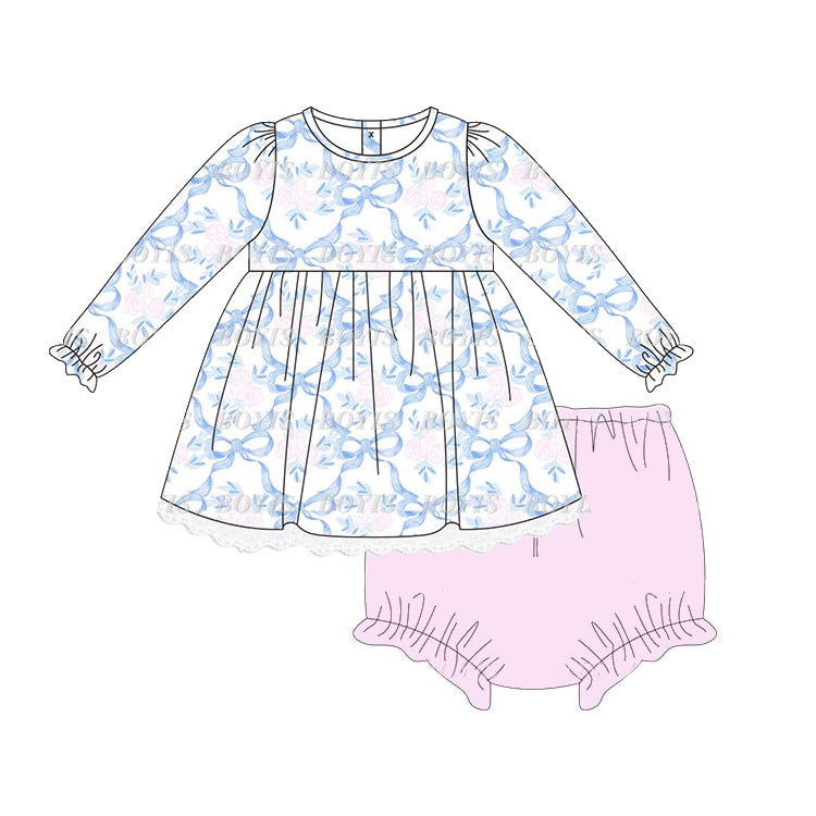 Preorder GBO0426 NO MOQ floral bow pattern white long-sleeved pink briefs suit