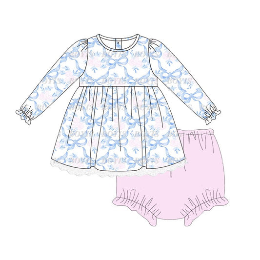 Preorder GBO0426 NO MOQ floral bow pattern white long-sleeved pink briefs suit