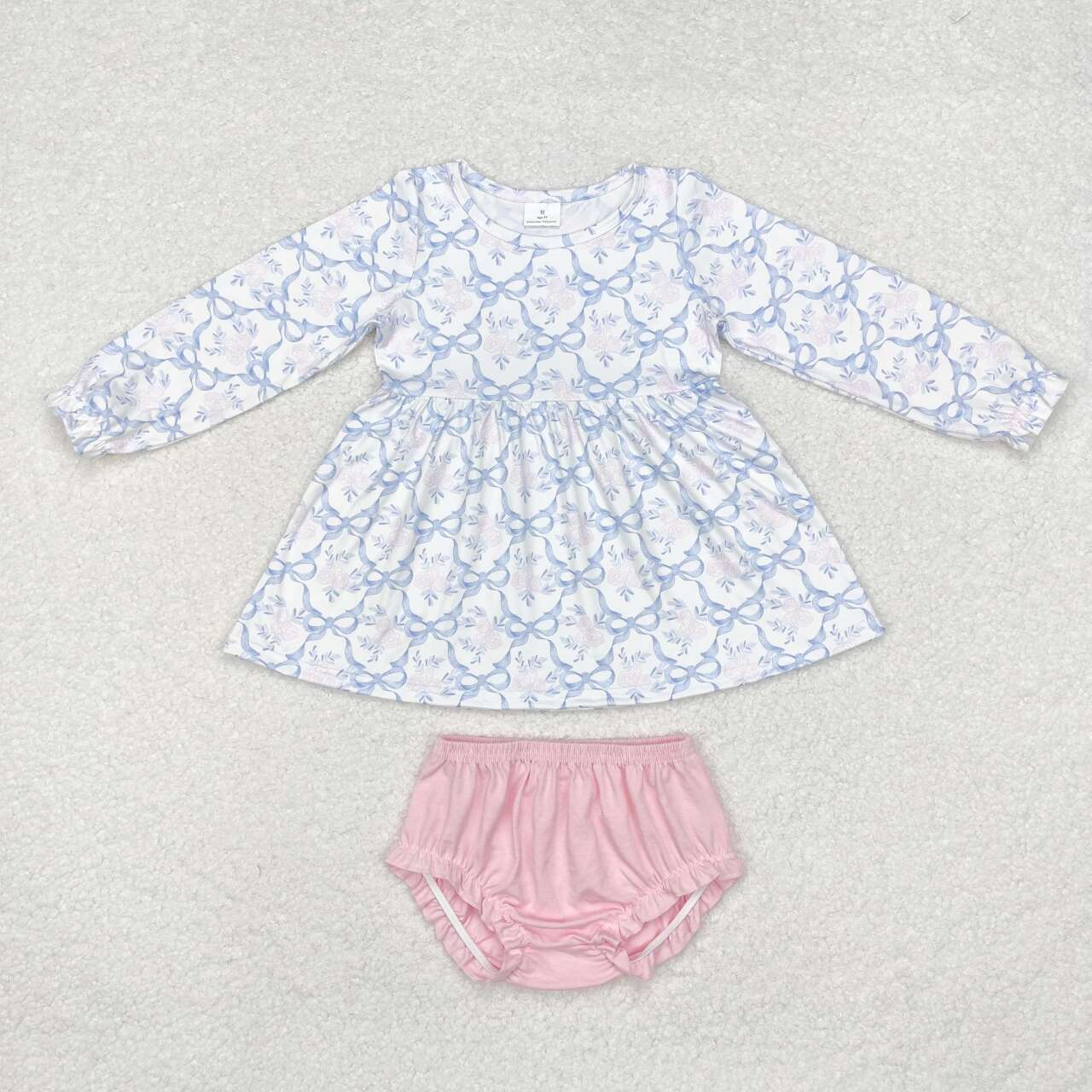 GBO0426 Flower bow pattern white long sleeve pink briefs set high quality