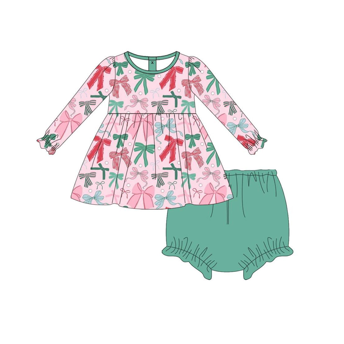 Preorder GBO0427 NO MOQ bow pattern pink long sleeve green briefs suit
