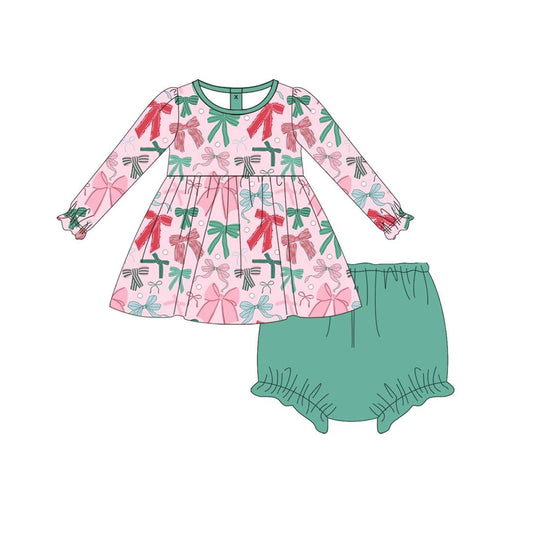 Preorder GBO0427 NO MOQ bow pattern pink long sleeve green briefs suit