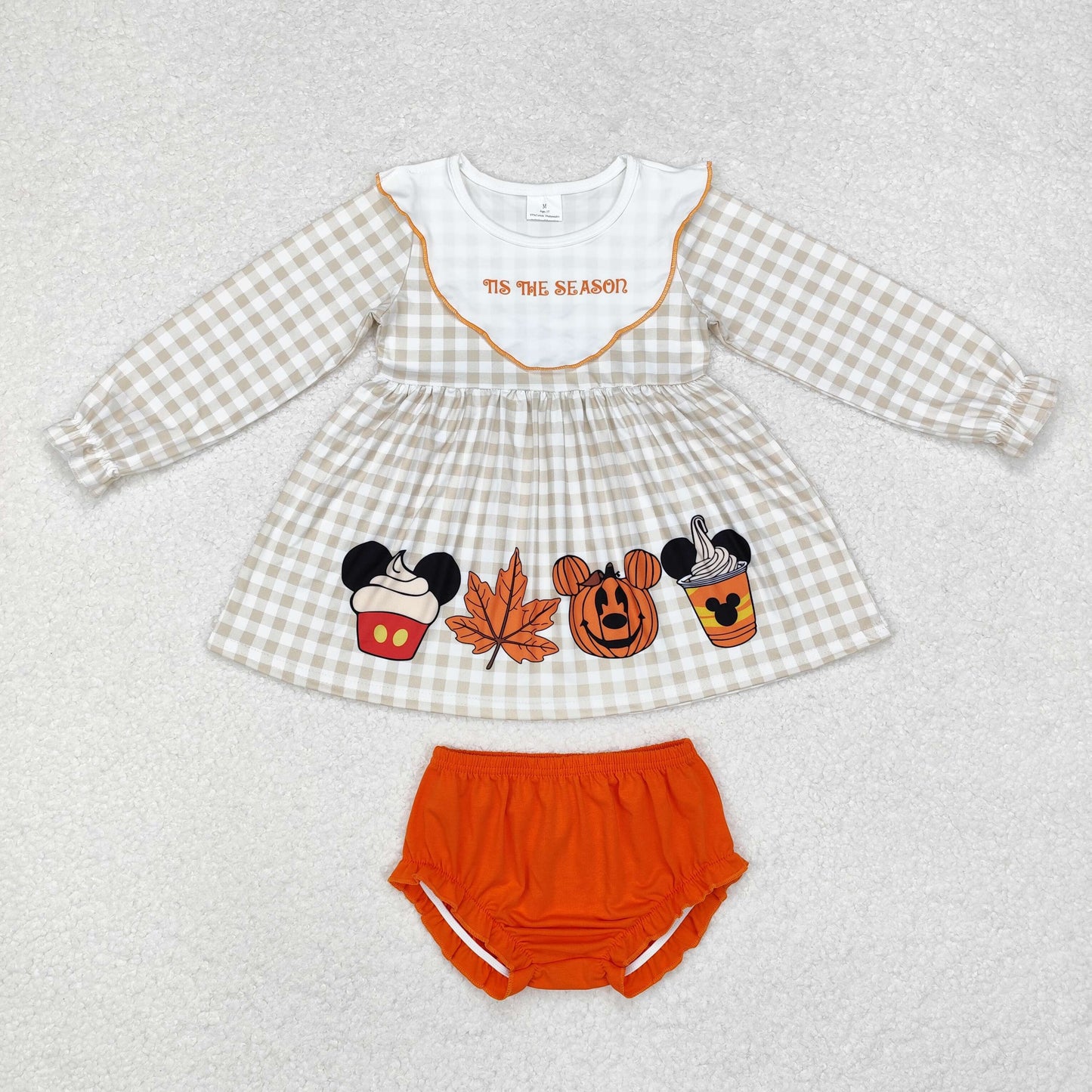 GBO0442 Mickey Maple Leaf jack-o '-lantern plaid long-sleeved orange briefs suit