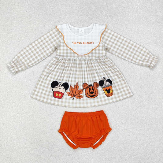 GBO0442 Mickey Maple Leaf jack-o '-lantern plaid long-sleeved orange briefs suit