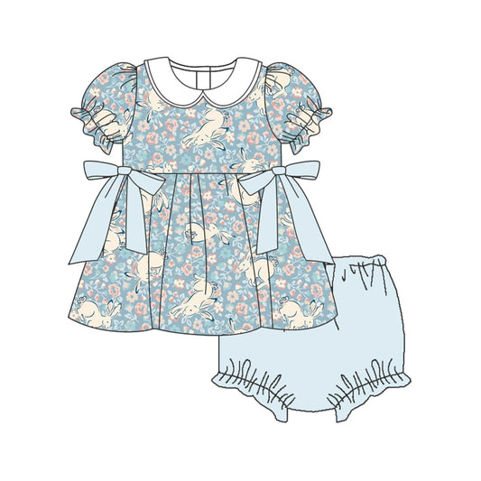 Preorder GBO0444 Flower bunny light blue bow doll neck short-sleeved briefs suit