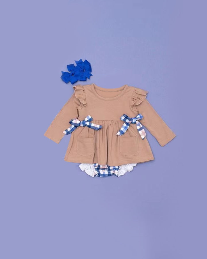 Preorder GBO0445 Blue plaid bow brown long-sleeved briefs suit