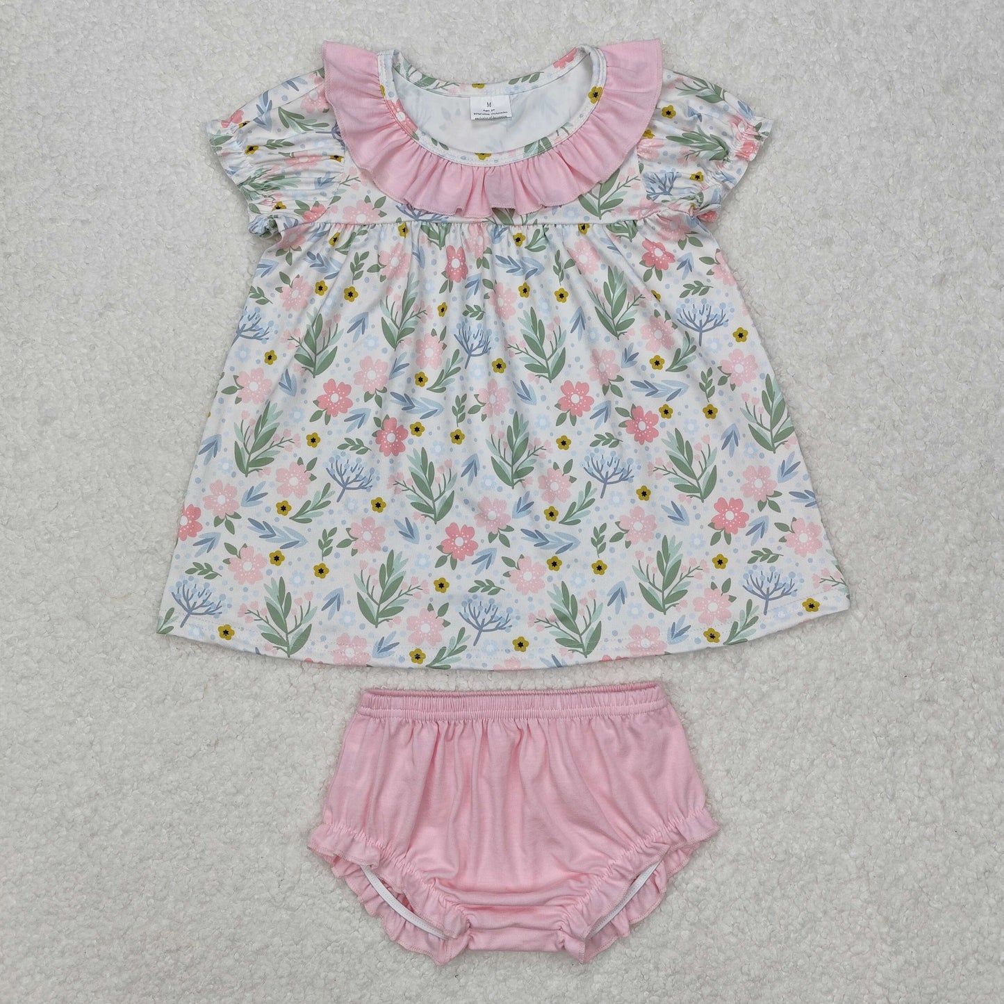 GBO0449 Pink Ruffle Flower short sleeve top briefs set Girls Valentines boutique outfit 202501