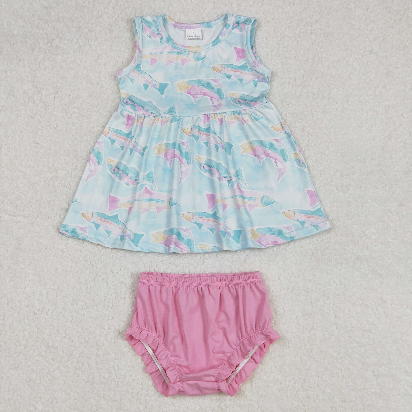 GBO0464 Blue Fish Sleeveless Top Pink Ruffle briefs outfit Girls Boutique outfits RTS 202502