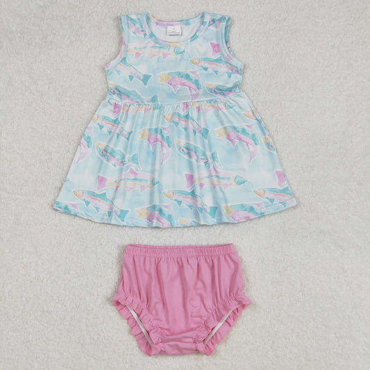 GBO0464 Blue Fish Sleeveless Top Pink Ruffle briefs outfit Girls Boutique outfits RTS 202502