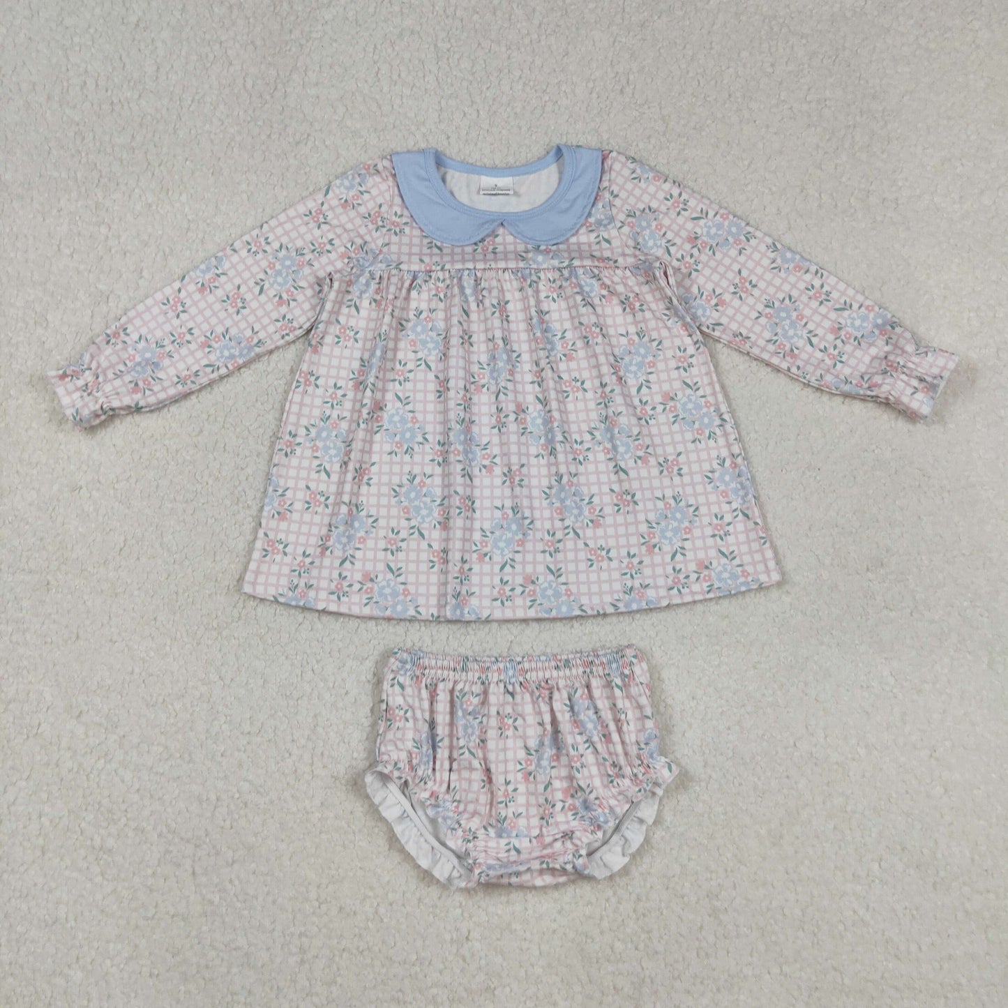 GBO0466 flower plaid blue doll collar long sleeve top briefs girls sets 202509 RTS