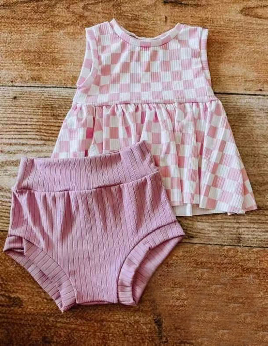 preorder GBO0471 Hot Pink Plaid sleeveless top briefs sets girls boutique summer clothes 202502