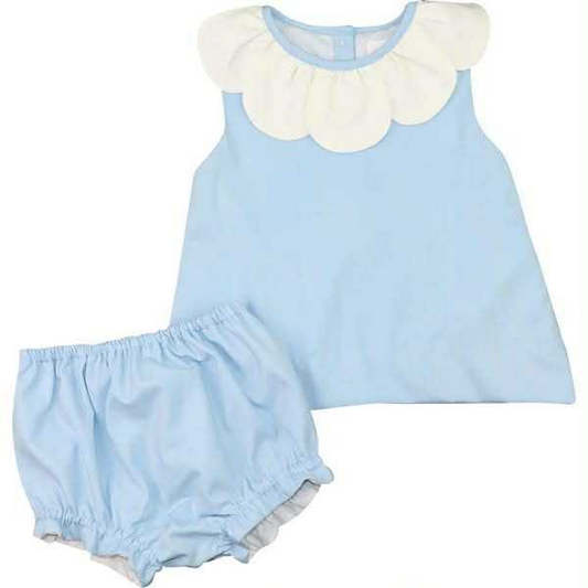 MOQ 8 preorder GBO0478 White Ruffle Blue Sleeveless Bubble Briefs Girls Sets 202506