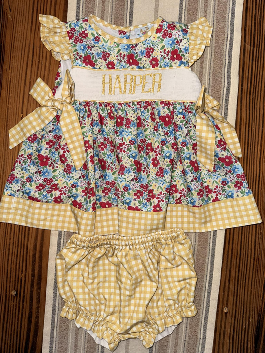 MOQ 5 PCS preorder GBO0496 HAPPY Yellow Plaid Bows Ruffle Flying Sleeve Bummies Girls Sets 202601