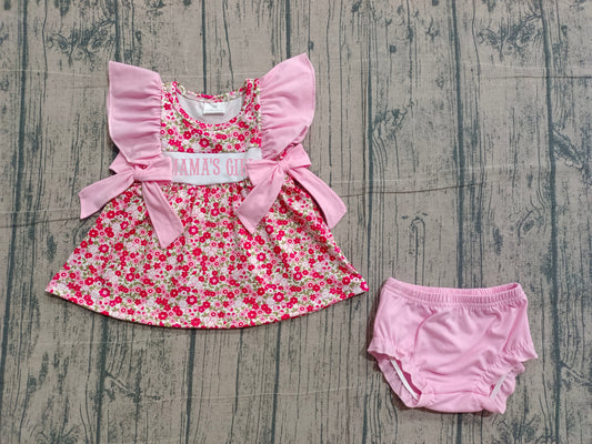 NO MOQ preorder GBO0500 MAMA'S GIRL Flower Pink Ruffle Sleeveless Bummies Girls Sets 202601