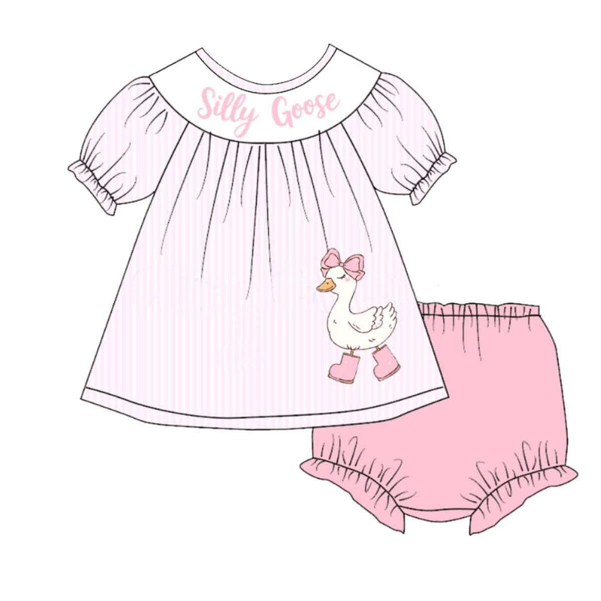 MOQ 5 PCS preorder GBO0503 Silly Goose Pink Short Sleeve Bummies Girls Sets 202601