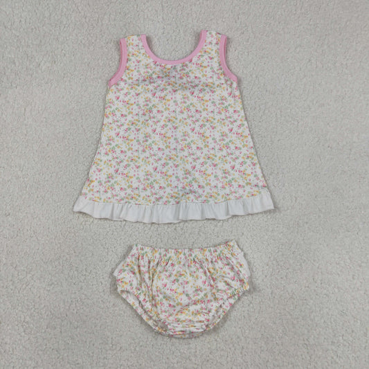 GBO0518 Floral Lace Ruffle Pink Bow Sleeveless Bummies Girls Sets 202605 RTS