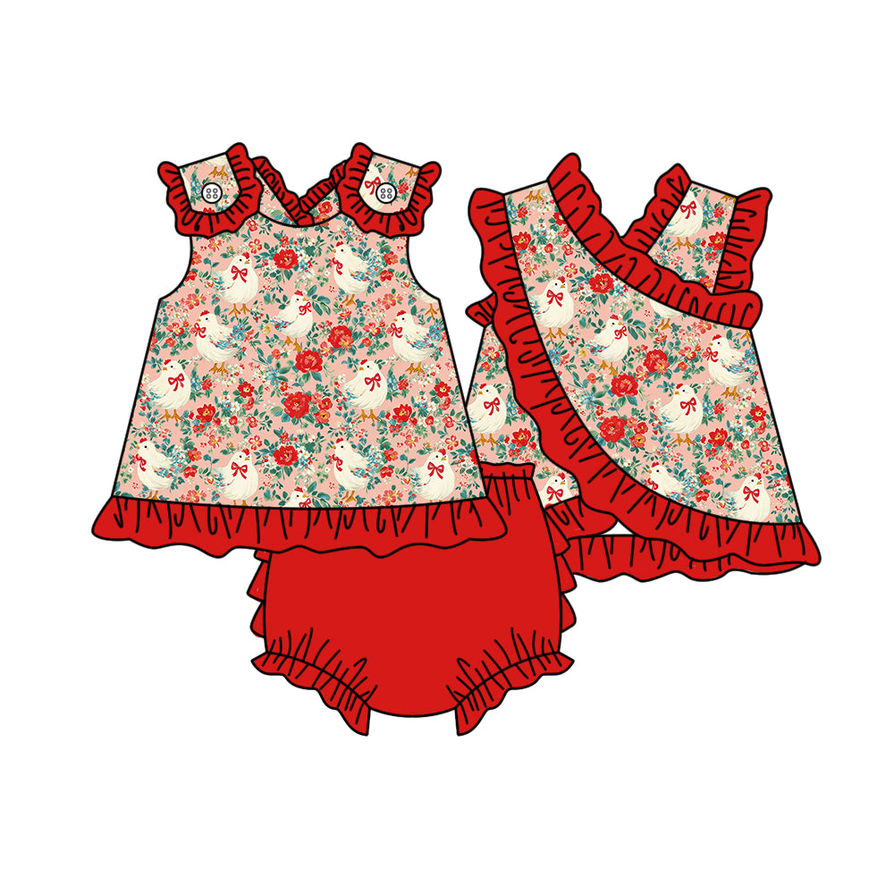 MOQ 5 PCS preorder GBO0526 Chick Flower Red Ruffle Sleeveless Bummies Girls Sets 202603