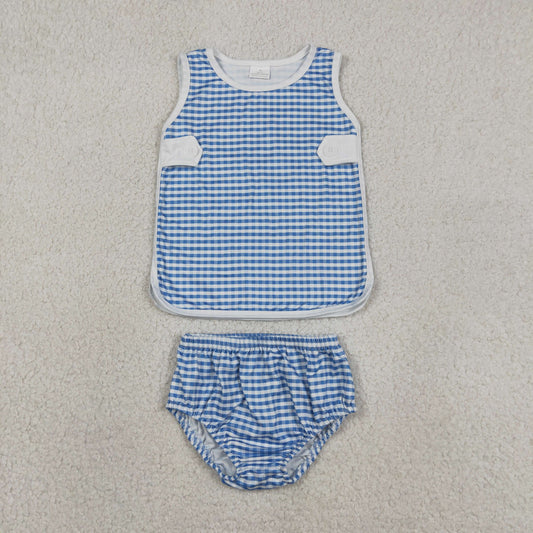 GBO0531 Blue Plaid Sleeveless Bummies Girls Sets 202604 RTS