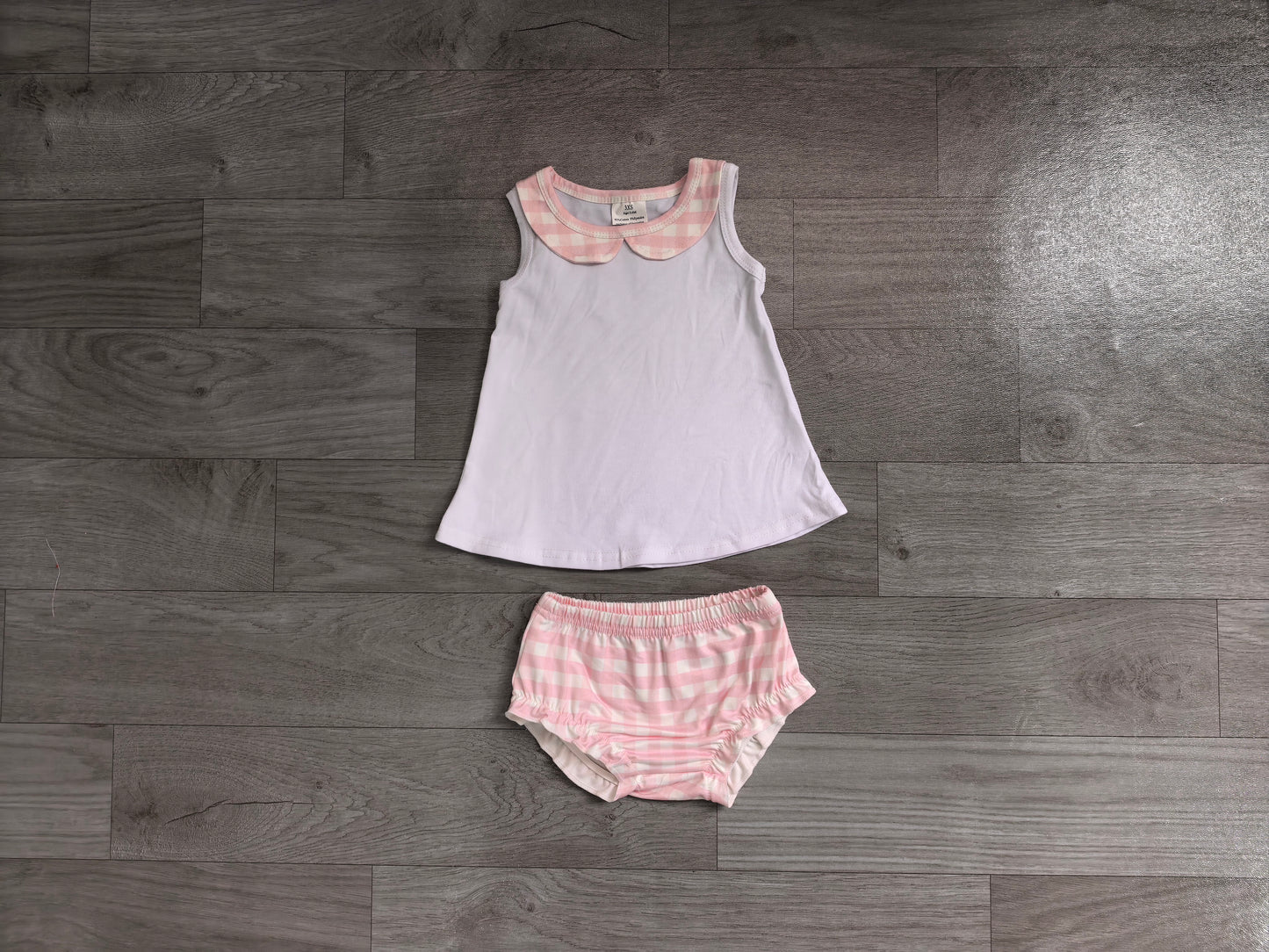 NO MOQ preorder GBO0538 Pink Plaid Doll Collar Sleeveless Bummies Girls Sets 202606