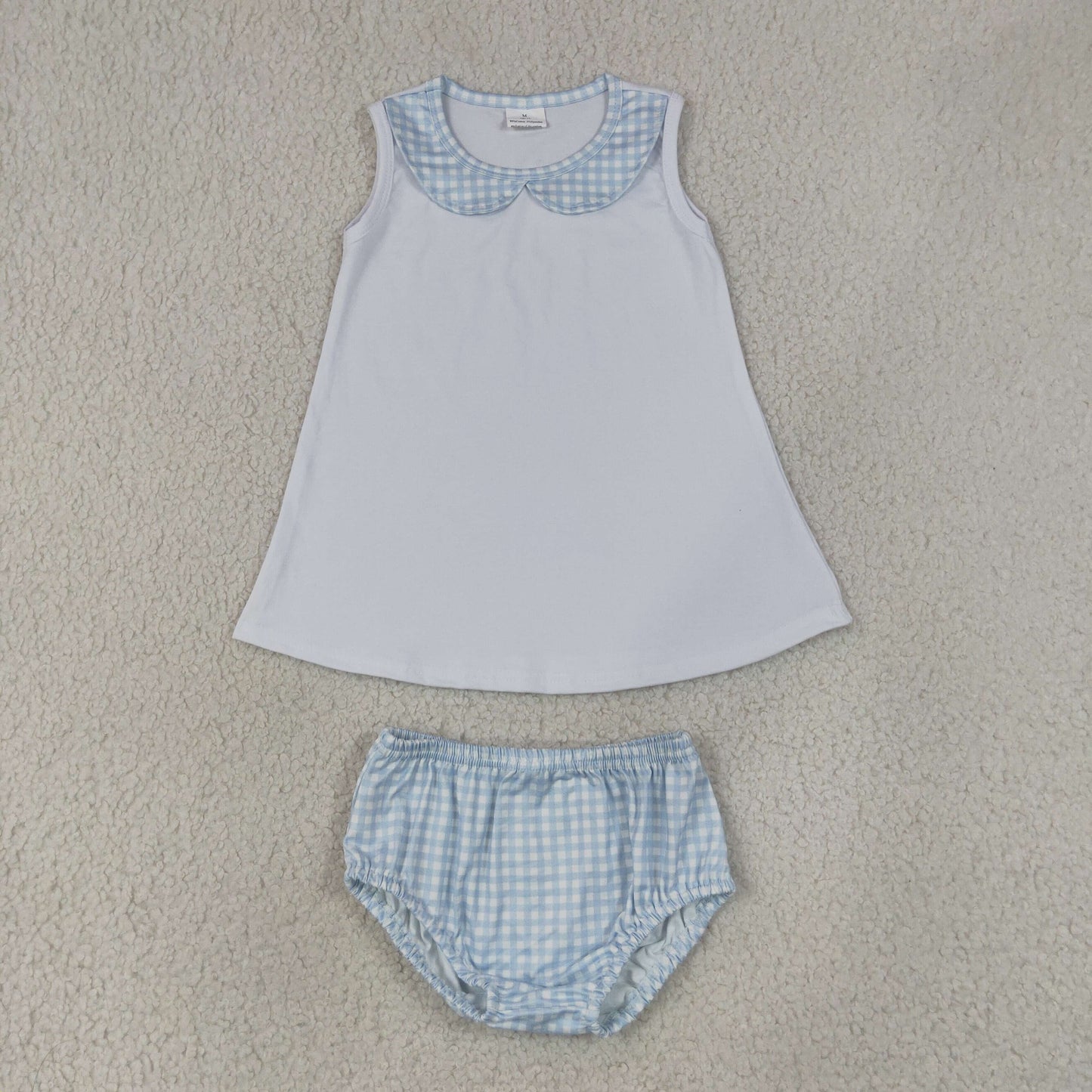 GBO0539 Blue Plaid Doll Collar Sleeveless Bummies Boys Sets 202607 RTS