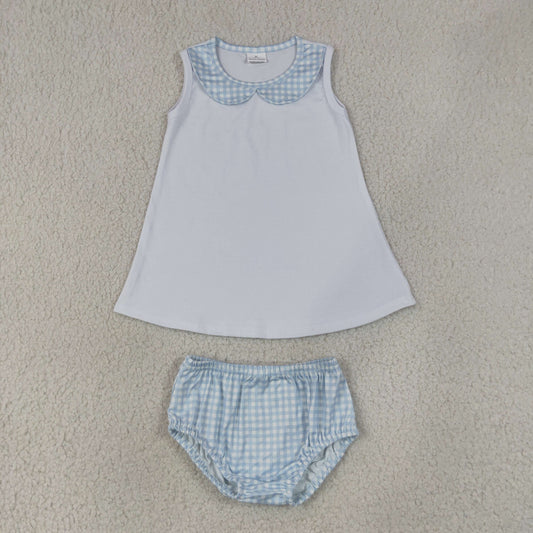 GBO0539 Blue Plaid Doll Collar Sleeveless Bummies Boys Sets 202607 RTS