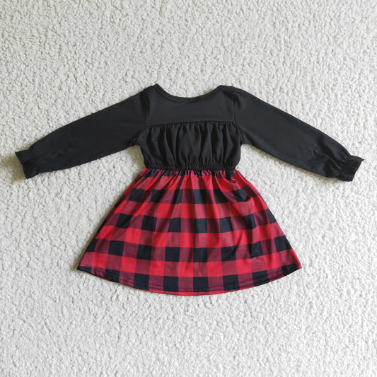 Clearance GLD0072 Black and red plaid long-sleeved dress