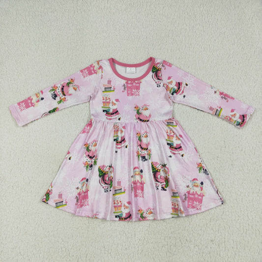 GLD0354 Christmas Pink Santa Claus Girls Long Sleeve Dresses 202506 RTS