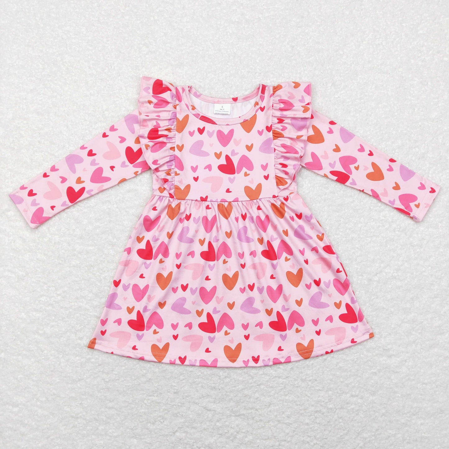GLD0460 Valentine Pink Ruffle Love Girls Long Sleeve Dresses boutique outfit 202501