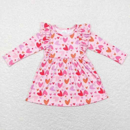 GLD0460 Valentine Pink Ruffle Love Girls Long Sleeve Dresses boutique outfit 202501