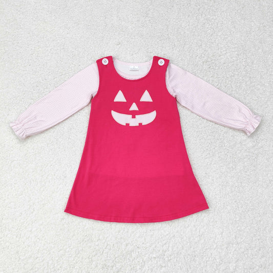 GLD0576 NO MOQ Halloween Pink plaid lace Long sleeve smiley face red sleeveless dress set western clothes
