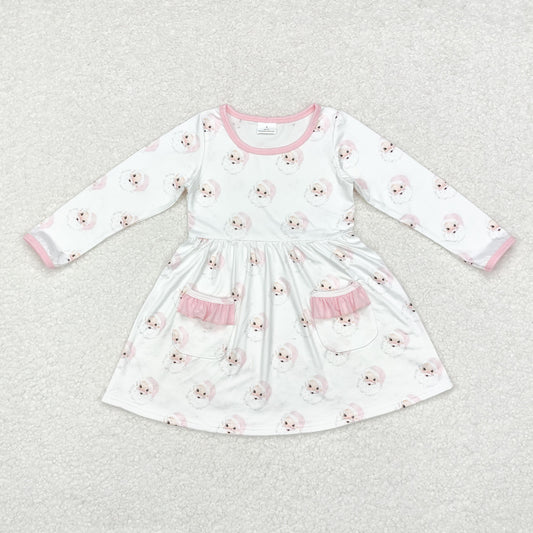 GLD0689 Santa pink lace pocket white long-sleeved dress