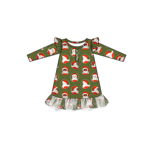 Preorder GLD0707 NO MOQ Santa Lace Lace green long-sleeved dress