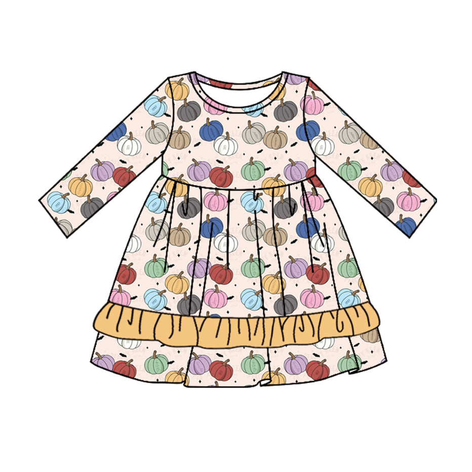 Preorder GLD0708 NO MOQ Colorful pumpkin yellow lace long-sleeved dress